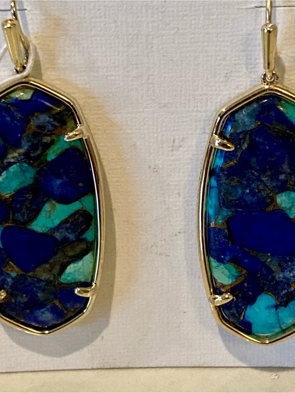 NWT Kendra Scott Elle gold earrings in bronze veined lapis turquoise magnesite - Picture 7 of 7